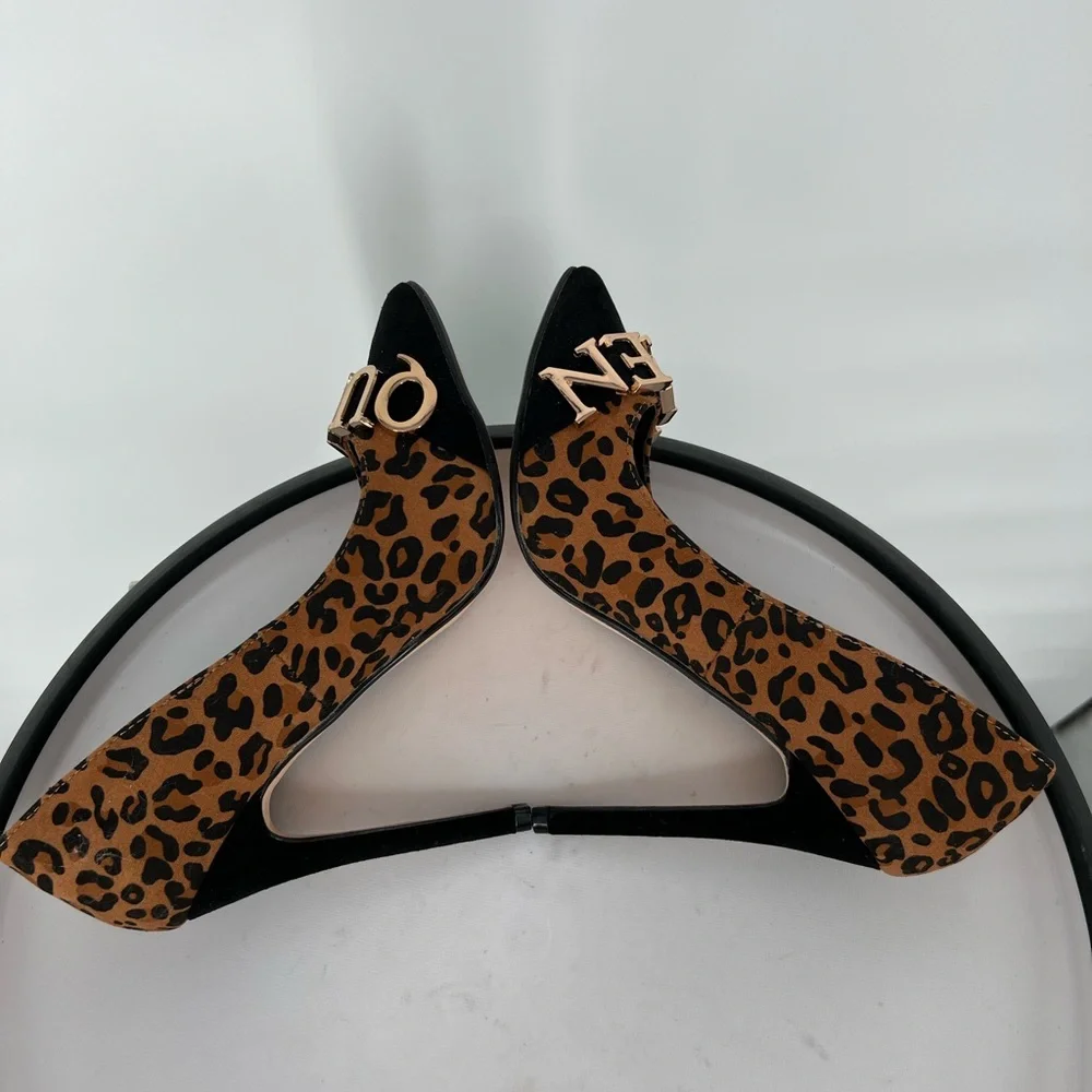 SHOE DAZZLE HEELS BLACK‎ CHEETAH QUEEN SLIP ON PUMPS, PADDED INSOLE, POINTED TOE